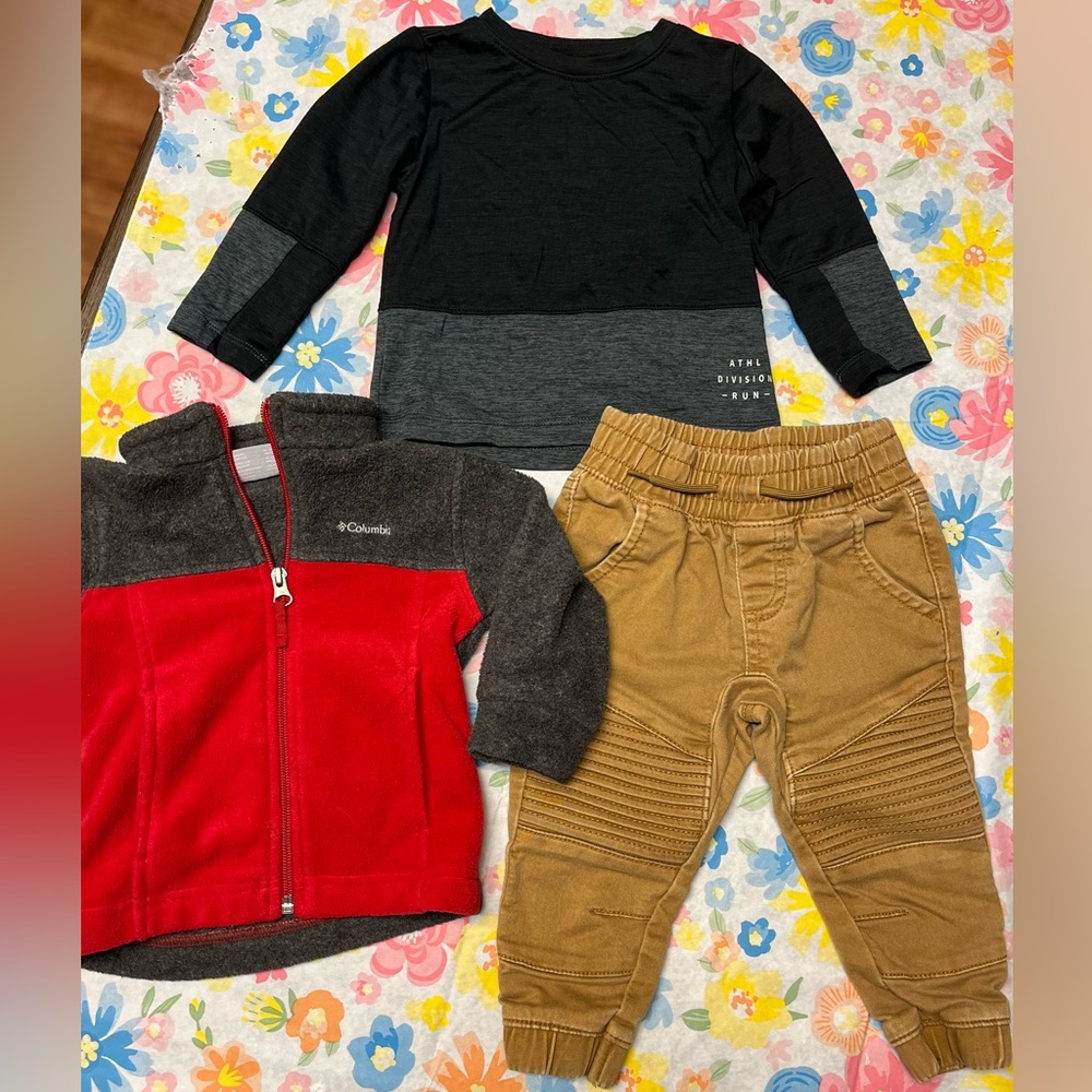 Columbia zip up sweater, wonder nation jeans and athletic works long sleeve